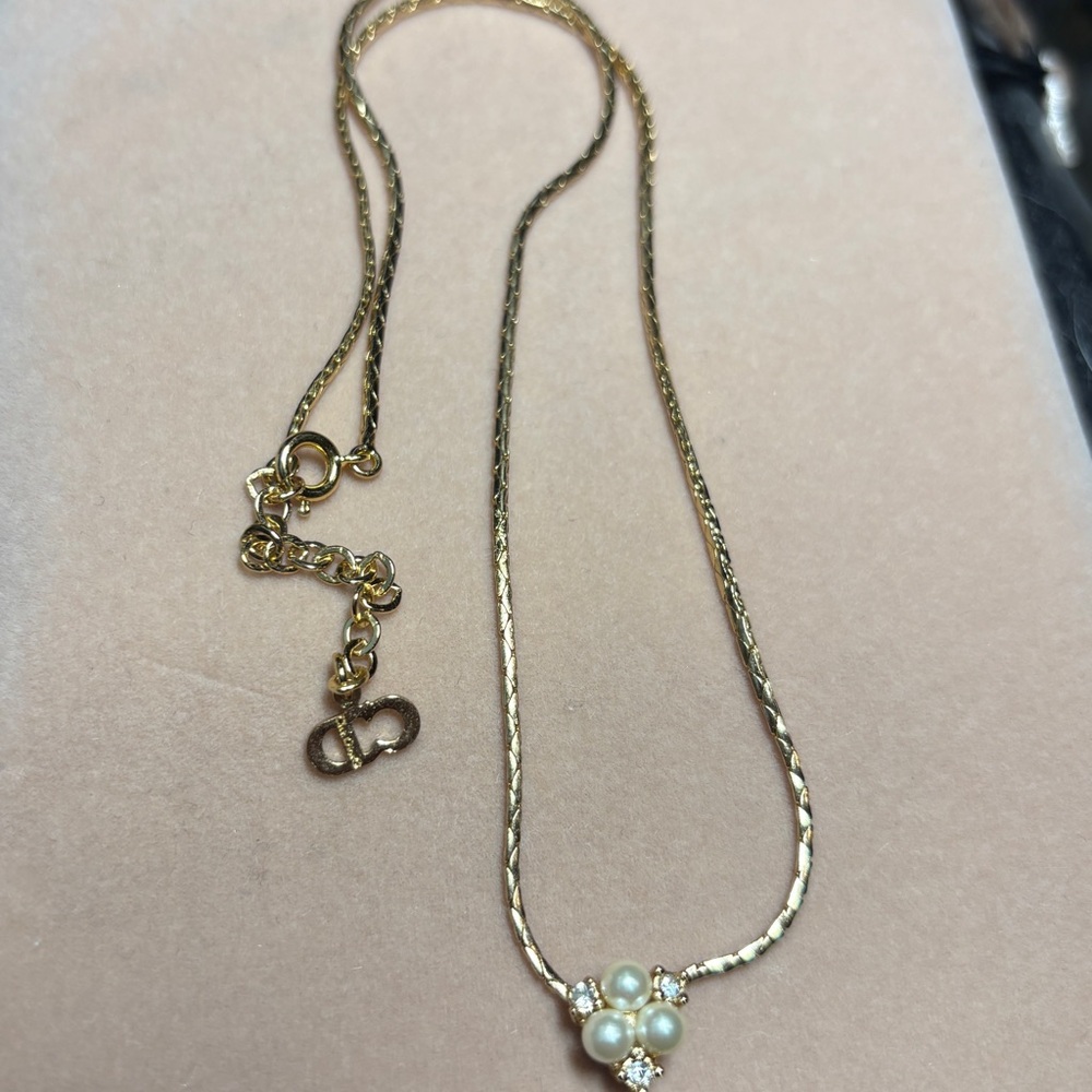Christian Dior Vintage Faux Pearl & Crystal Pendant Necklace - Picture 4 of 4